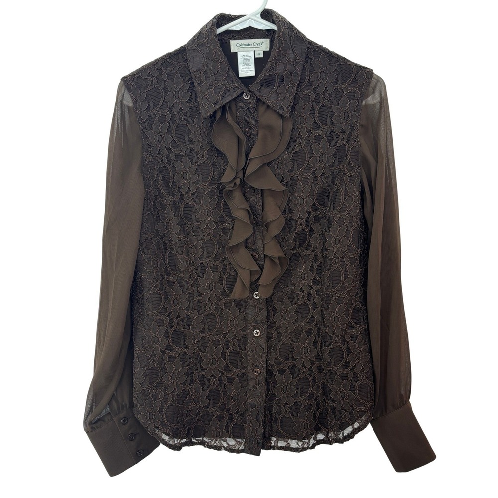 Brown Ruffle Lace Blouse S Whimsigoth Dark Academia Top Vamp Victorian Steampunk
